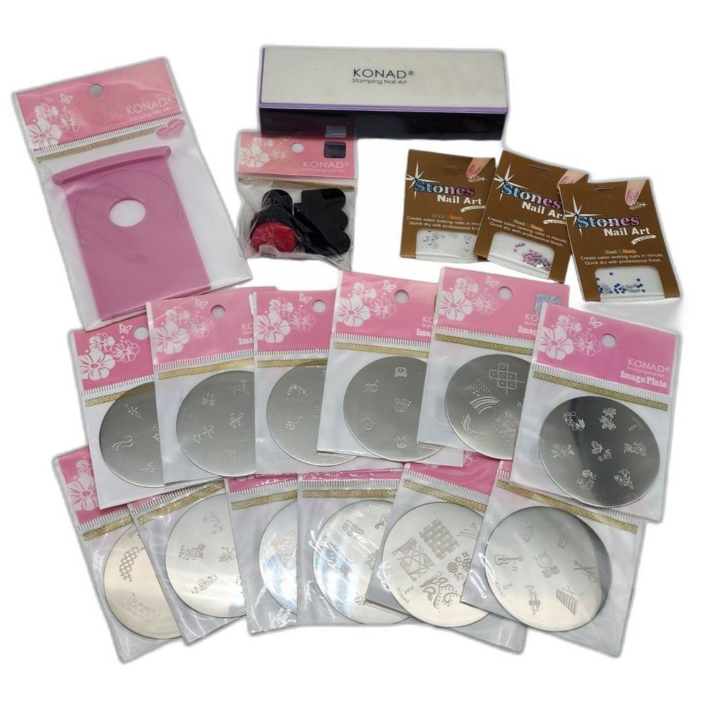 KONAD Stamping Nail Art Tool Set with 12 Metal Plates and Accessories